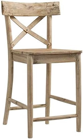 Natural Wood and Metal X-Back Counter Stool