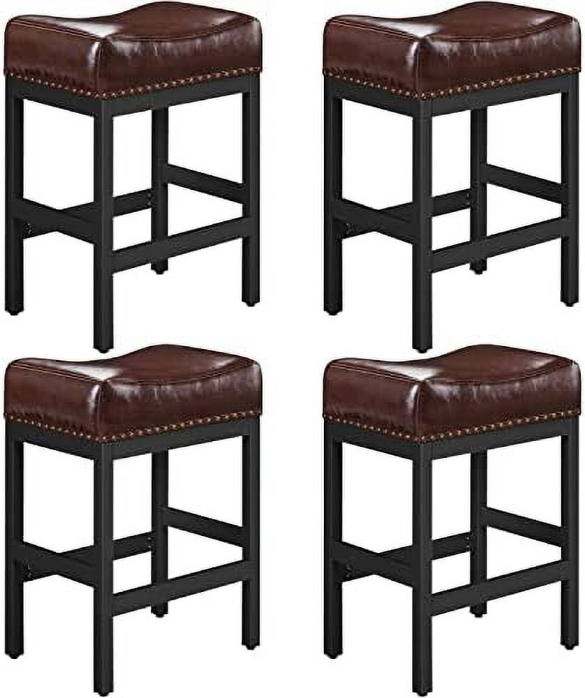 xrboomlife 26" Stools Set of 2 Counter Height Stools Leather Saddle Stool Kitchen Stools for