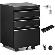 xrboomlife 3 Drawer File Cabinet with Wheels Under Desk Metal Mobile Filing Cabinet for Office Business Home Enterprise for Legal/Letter Size Black No Assembly Required