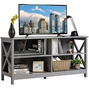 xrboomlife 3-Tier TV Stand  Wooden Entertainment Center with  Shelves  Farmhouse Console Table for Living Room Bedroom  Suitable for TVs up to 55 Inches (Gray)