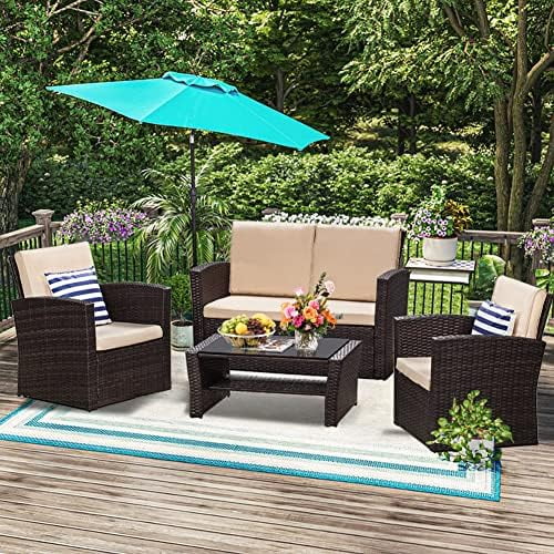 xrboomlife 4 Piece Outdoor Patio Sets Wicker Rattan Conversation Sofa
