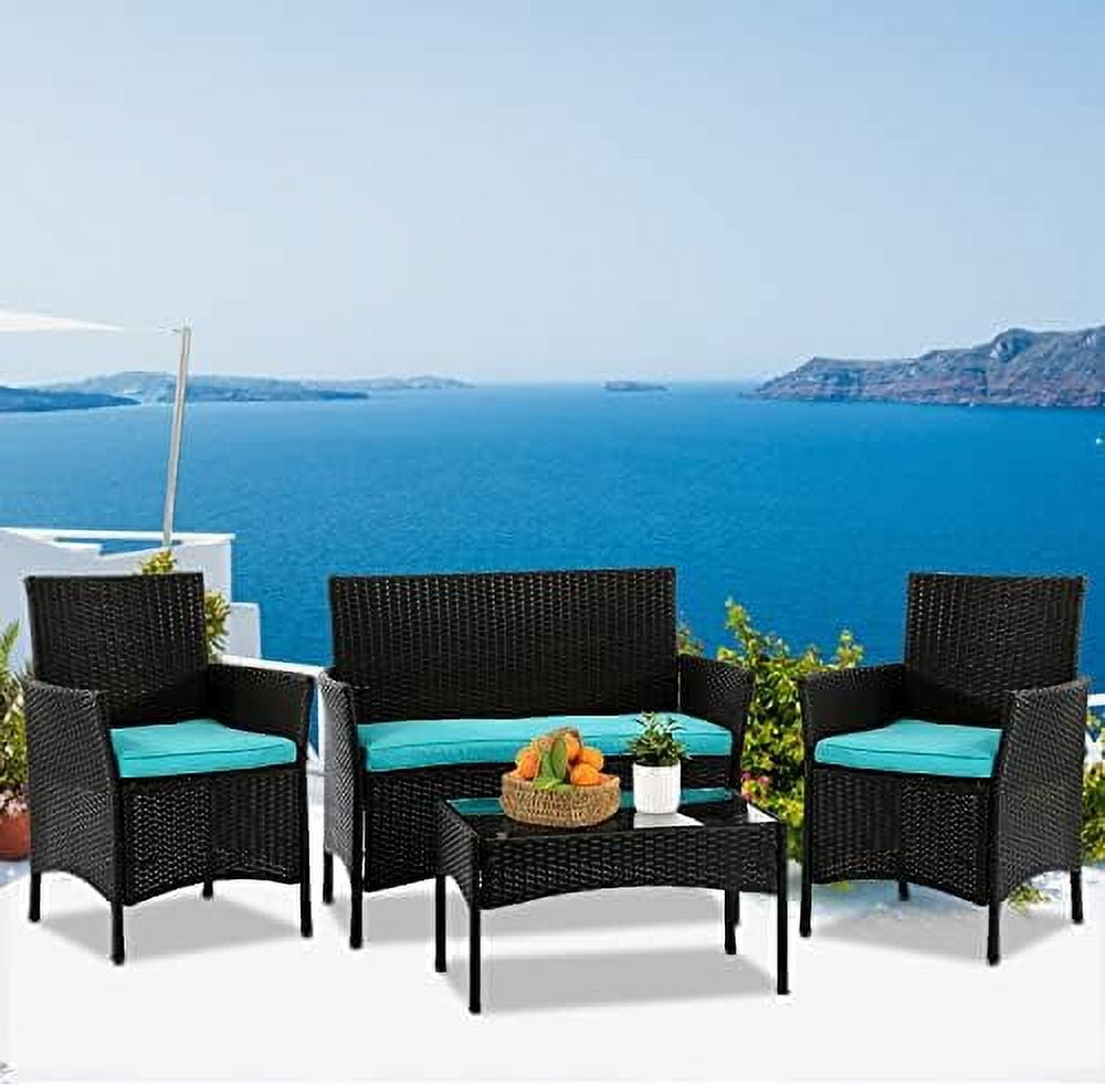 xrboomlife 4 Pieces Wicker Patio Set Conversation Chairs with Table