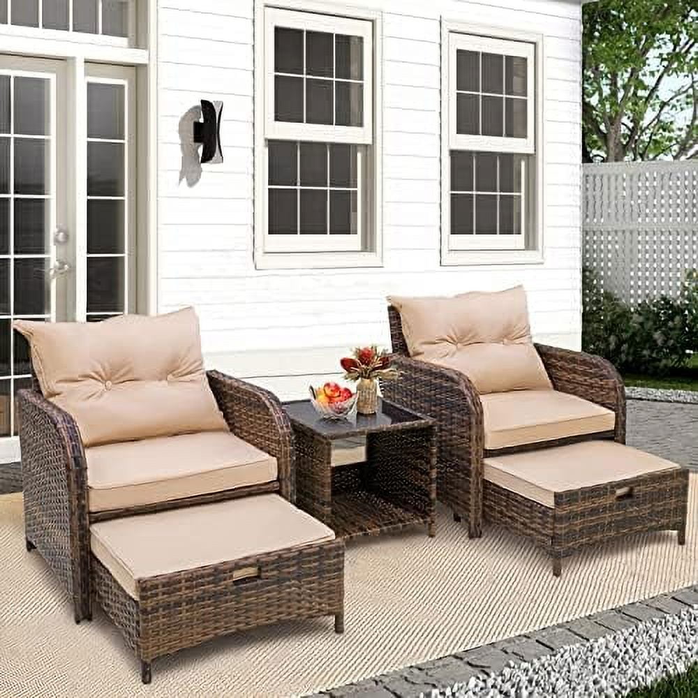 xrboomlife 5 Pieces Wicker Outdoor Patio Chairs Set with Ottoman