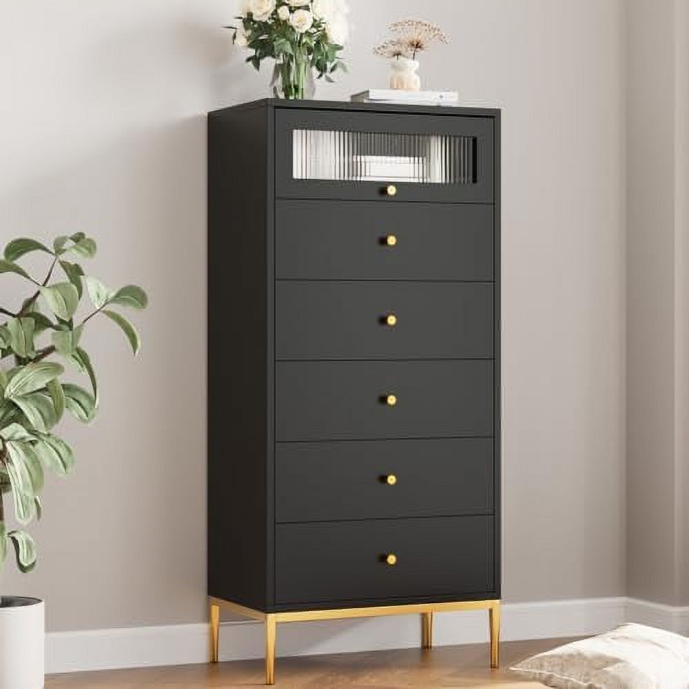 STXFS 6 Drawer Dresser Black Dresser 55'' Tall Black Dresser for