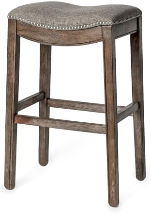 Adrien Saddle-Style Backless Bar Stool in Gray Wirebrush Finish