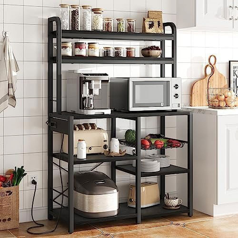 xrboomlife Bakers Rack with Power Outlet Coffee with Wire Drawer