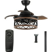 xrboomlife Ceiling Fans with Lights Black Farmhouse Ceiling Fan with Light and Retractable Blades  Wall Switch  36 Inch