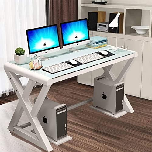 xrboomlife Computer Desk Glass Top Metal Frame 55.1" Home Office Desks