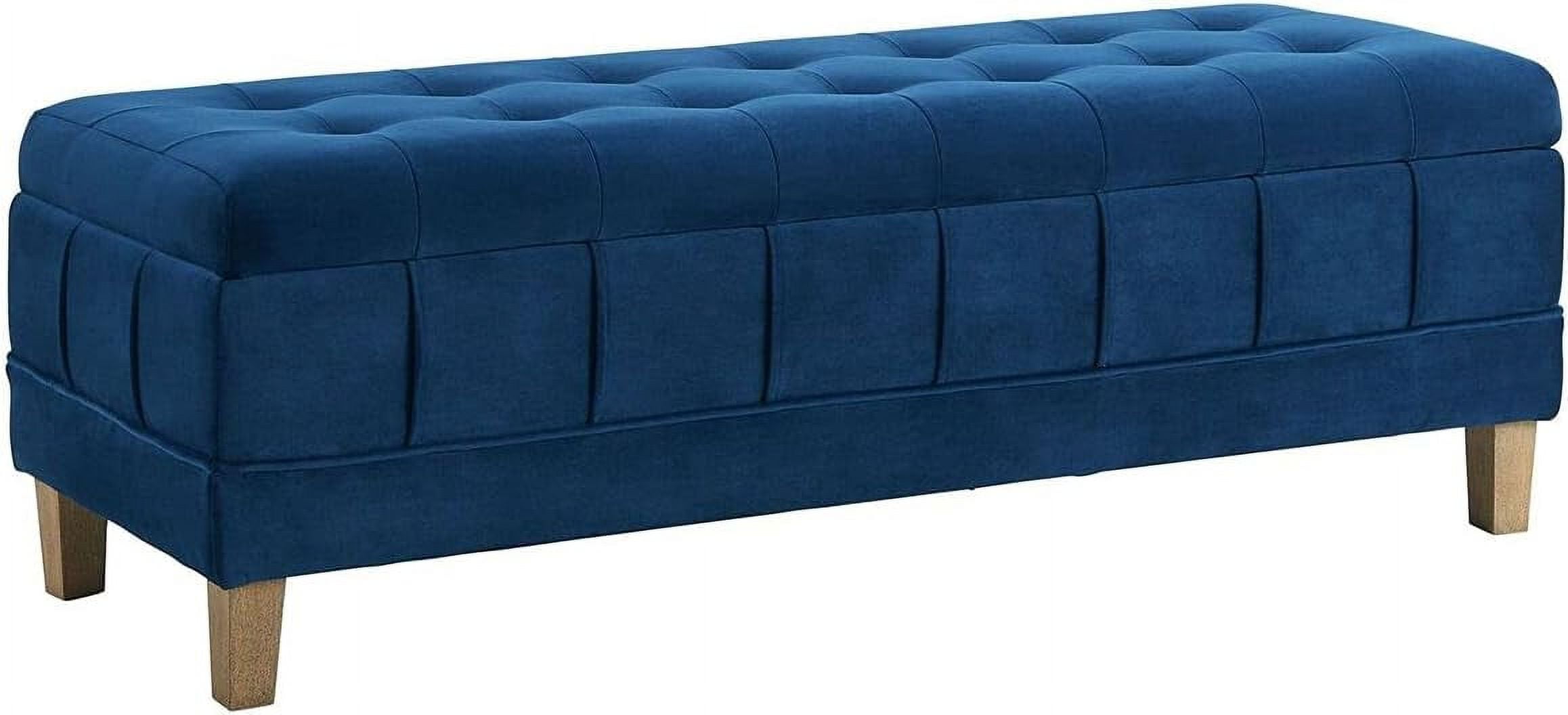 Crosby Blue Velvet 52" Contemporary Tufted Storage Ottoman