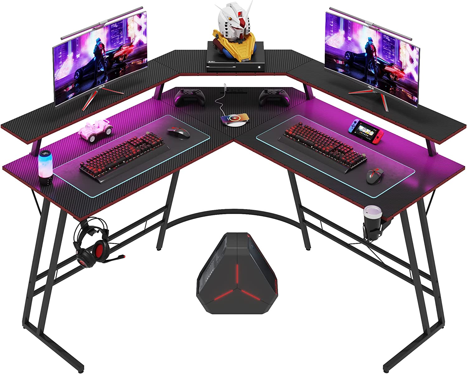 xrboomlife Gaming Desk with LED Lights & Power Outlets LShaped