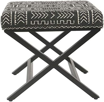 Onyx Black Metal X-Base Ottoman with African Mudcloth Cushion