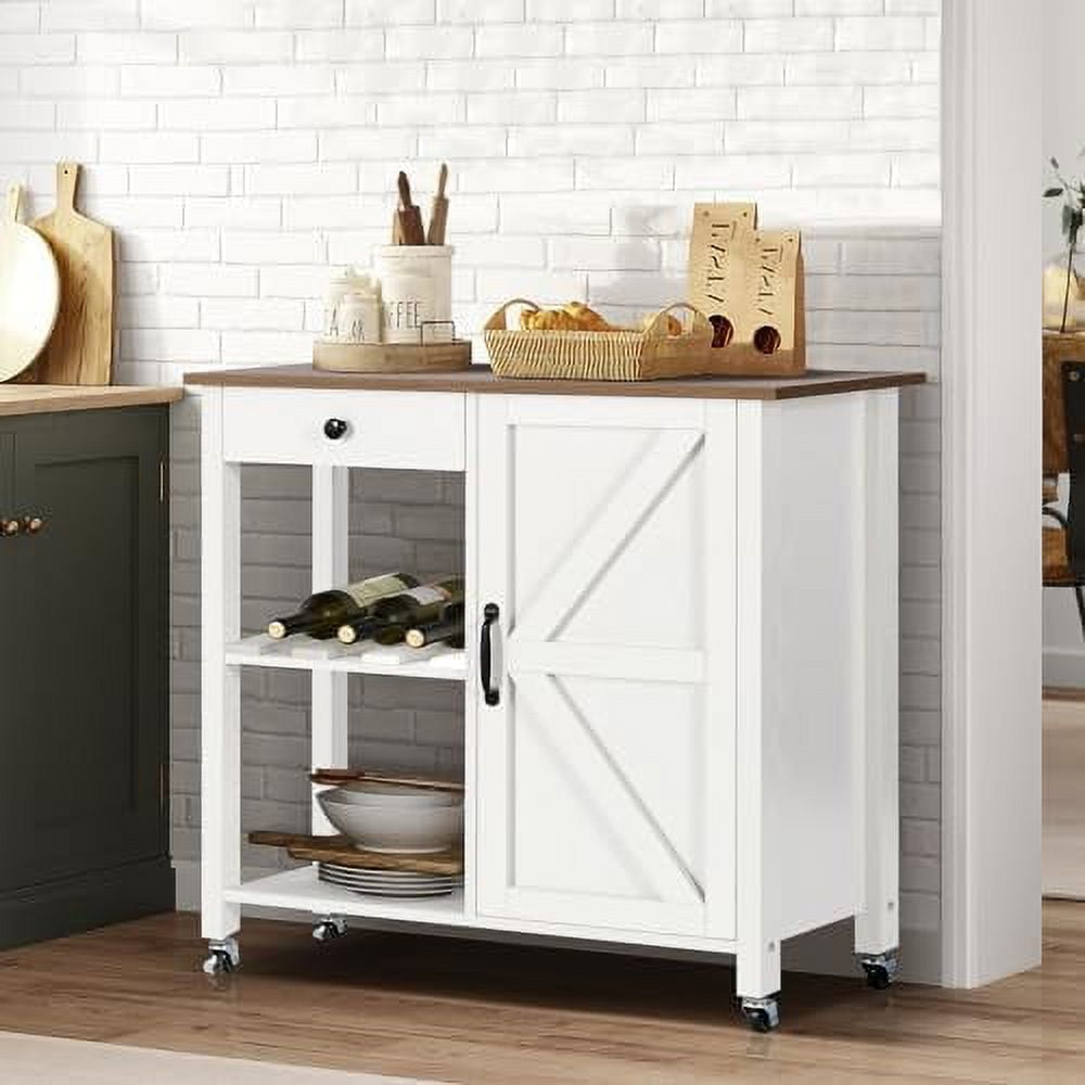 xrboomlife Kitchen Island on Wheels White Kitchen Island with Rolling