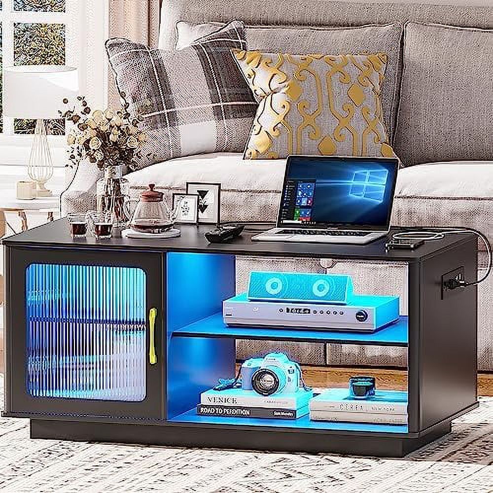 xrboomlife LED Coffee Table with Charging Station Auto Sensor 3 Color Dimmable Dining Table with