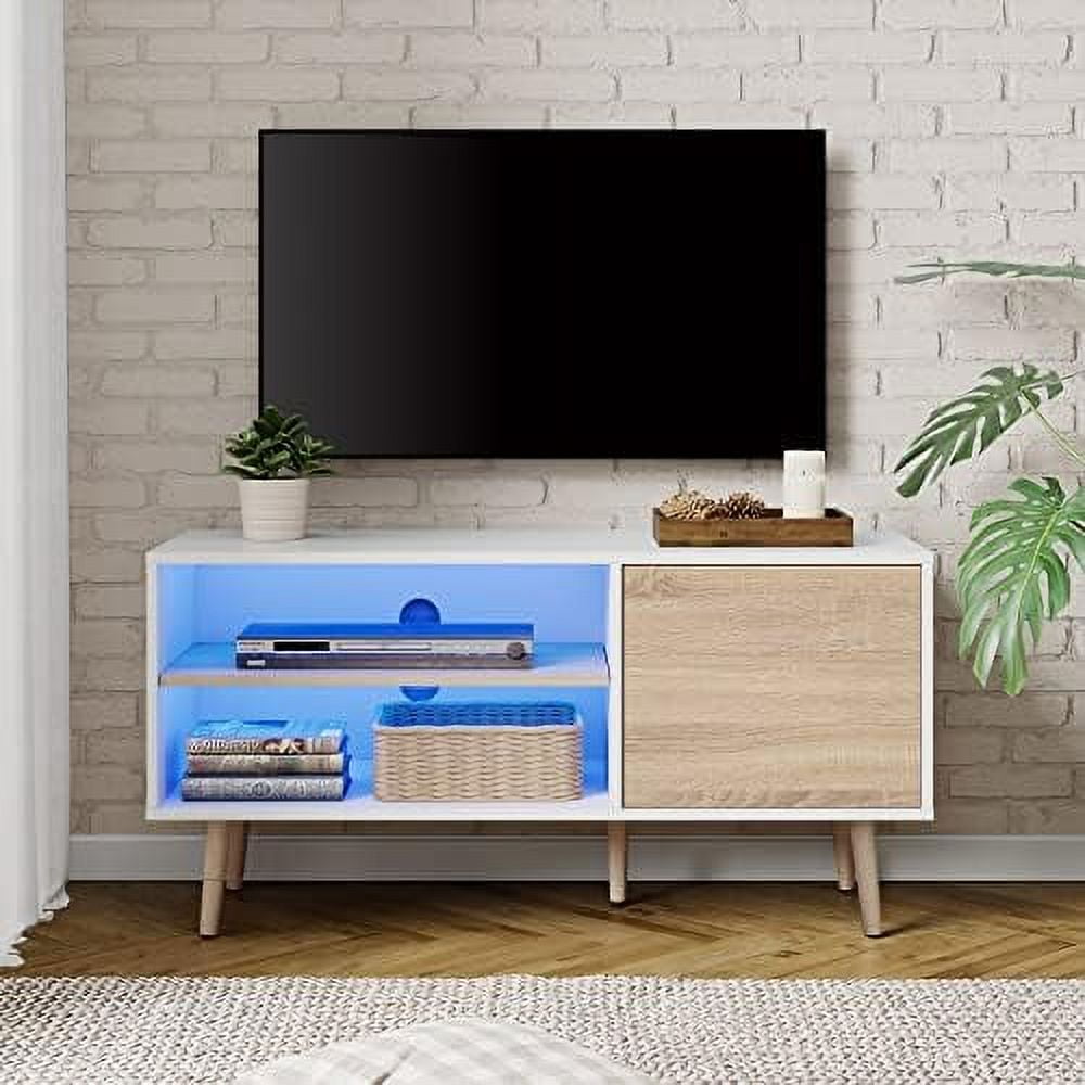 xrboomlife LED Mid Century Modern TV Stand for 50 inch Flat Screen Wood