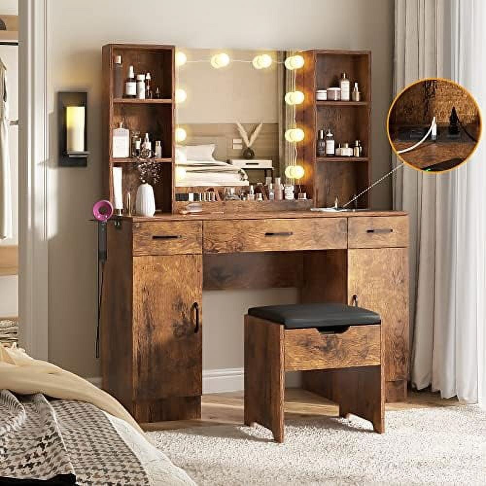xrboomlife Makeup Vanity Table with Lighted Mirror & Power Strip Large 