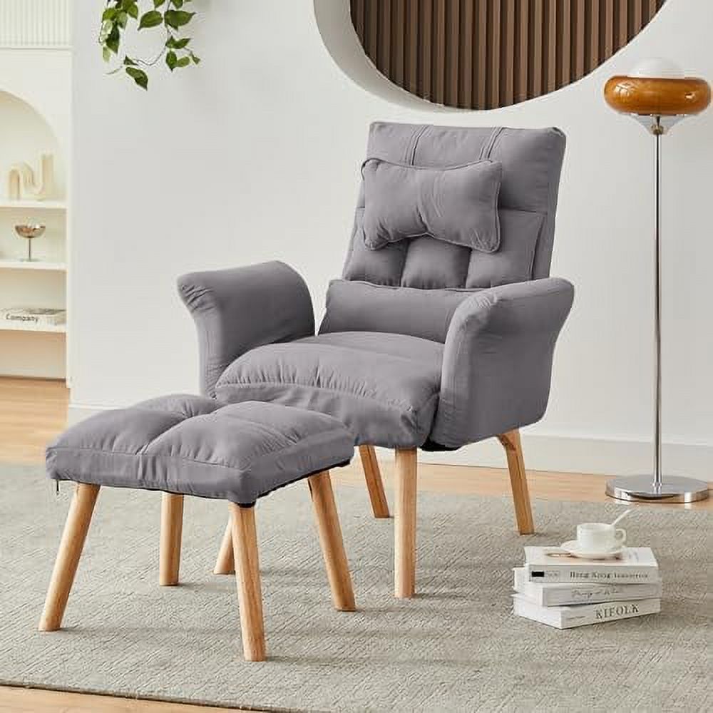 xrboomlife Modern Accent Chair with Ottoman Linen Fabric Armchair with