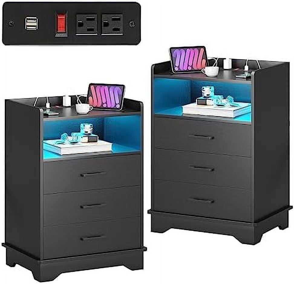 xrboomlife Nightstands Set of 2 LED Nightstand with Charging Station