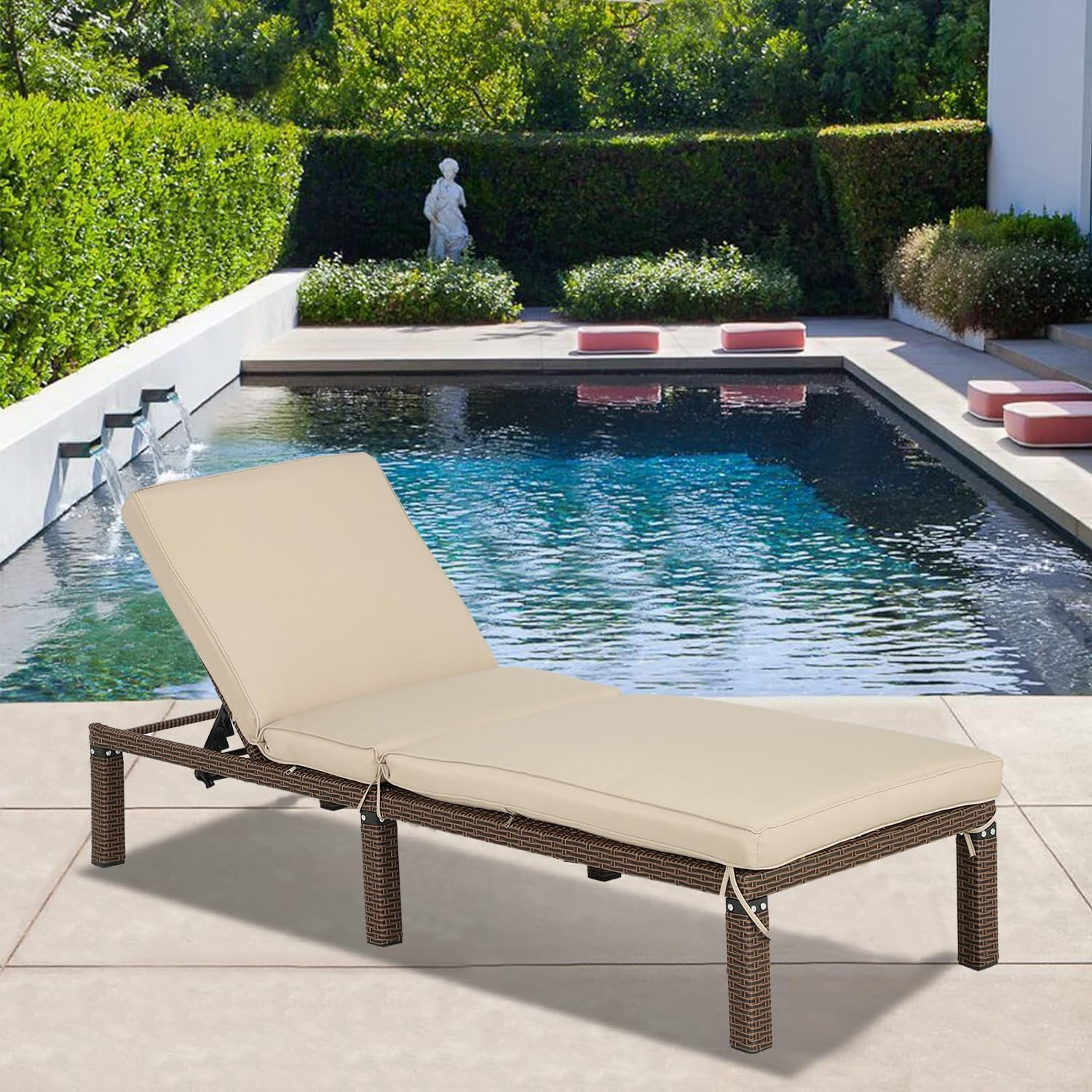 xrboomlife Outdoor Chaise Lounge Patio Adjustable Wicker Chaise Lounge