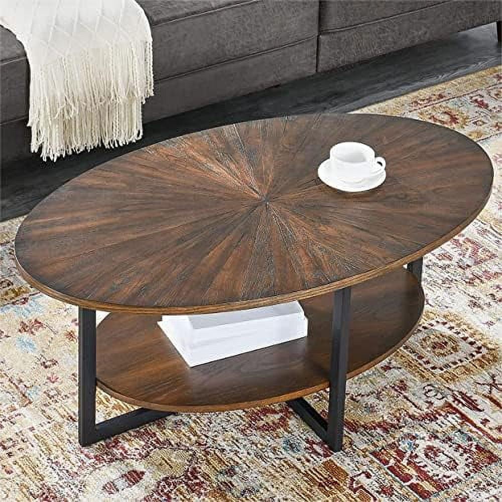 xrboomlife Oval Coffee Tables with for Living Room Oval Wood Coffee Table  Industrial Wood Tabletop 26" D x 43.3" W x 17.9" H Rustic  Natural KFZ-1811 