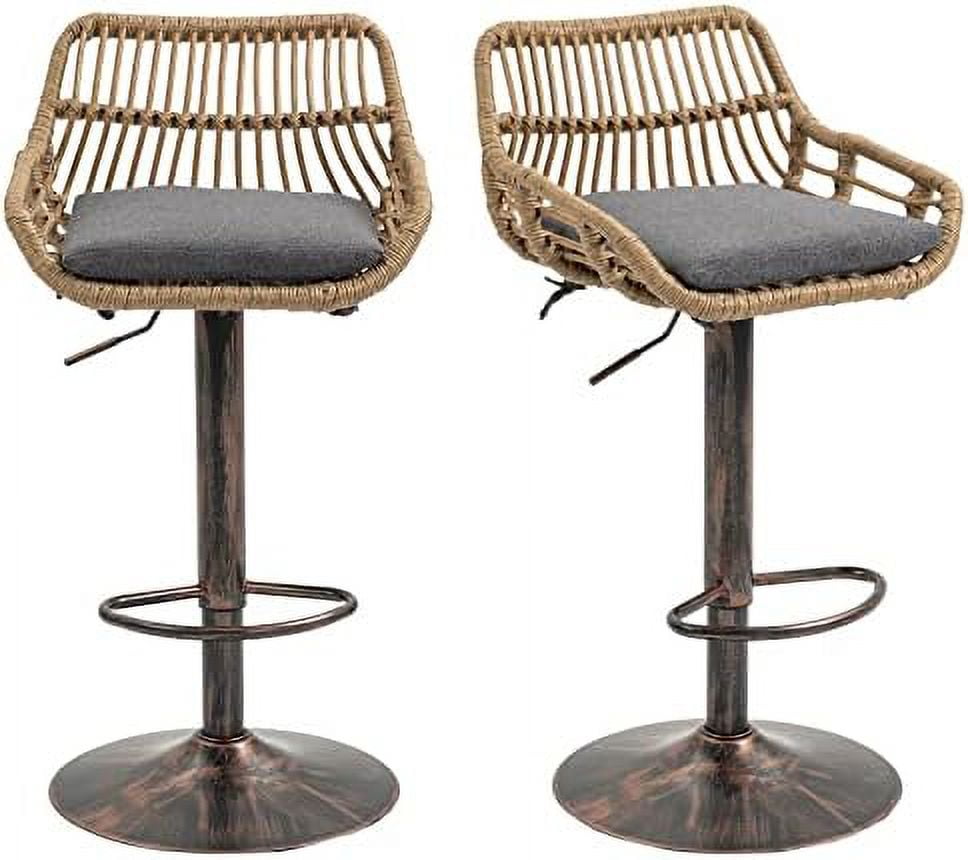 xrboomlife Rattan Stools Adjustable Barstools with Linen Cushion