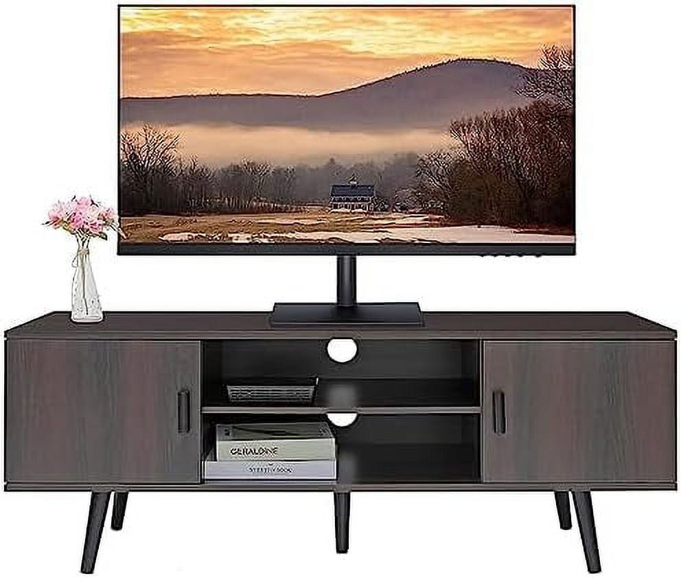 Tv Stand Tall Rattan TV Stand For 65 Inch TV Mid Century Modern Wood ...