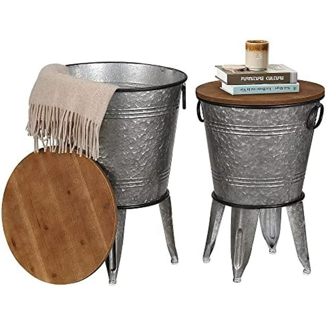 xrboomlife Rustic Farmhouse Accent Side Table Antique Galvanized Metal