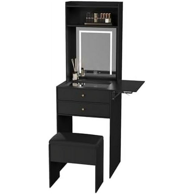 xrboomlife Small Vanity Desk Set with 3 Adjustable Lighted Mirror and