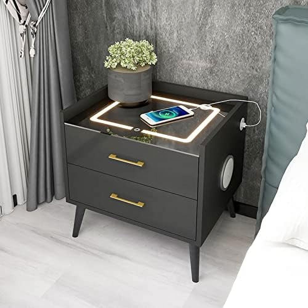 xrboomlife Smart Nightstand Set of 2 End Table with Charging Station Wireless and LED Lights