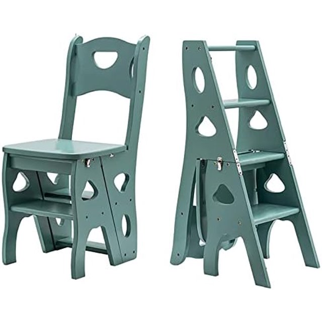 xrboomlife Solid Wood Folding Ladder Chair Library Ladder Kitchen Step Stool Chair Wooden Step