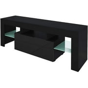 xrboomlife TV Stand Modern Minimalist Style Media Cabinet for Living Room with High-Gloss LED Lights TV Cabinet (Black)