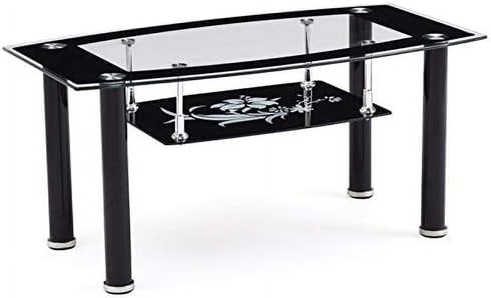 Modern Rectangular Black and Clear Glass Coffee Table
