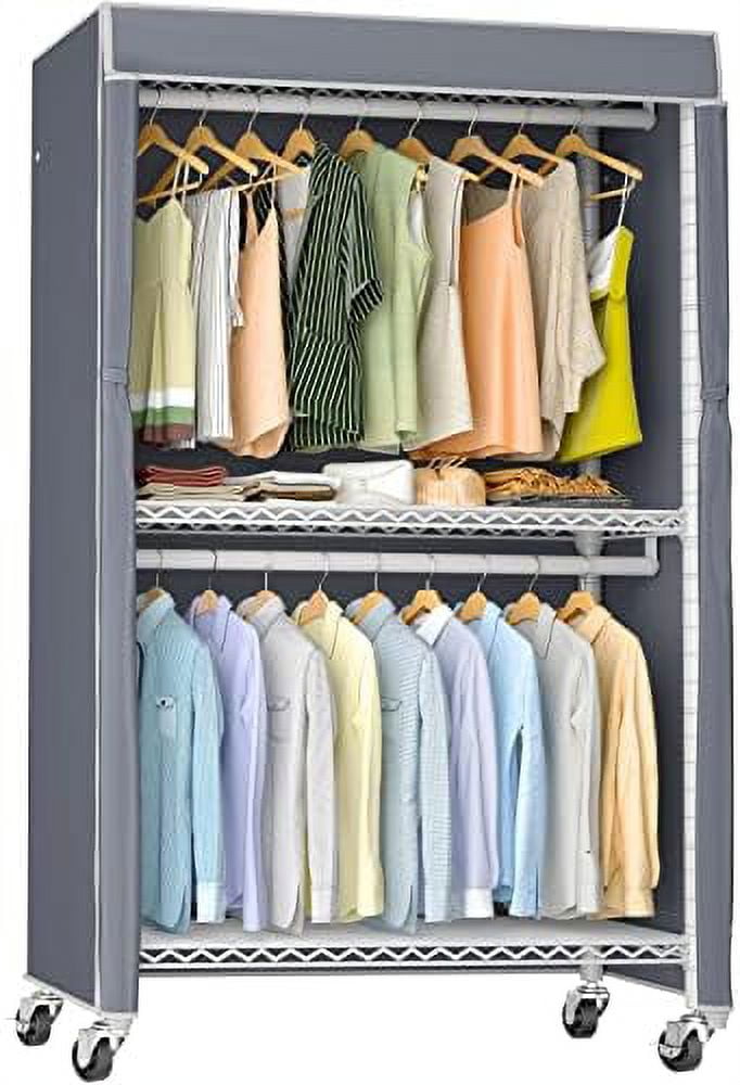 xrboomlife V12C Heavy Duty Rolling Garment Rack with Cover Clothing