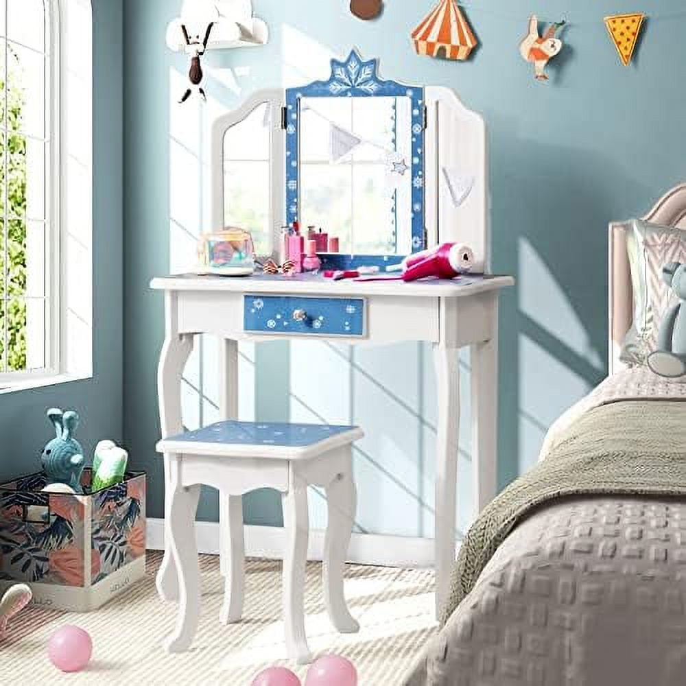 xrboomlife Vanity Table and Chair Set Girls Vanity Set with Mirror and