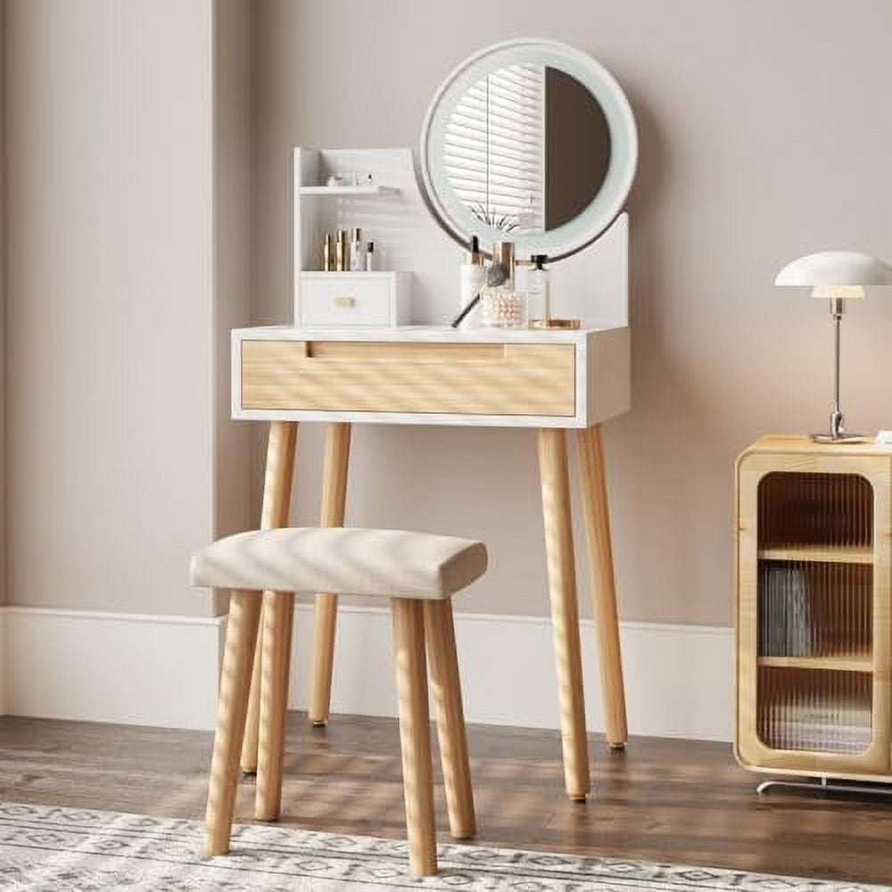 xrboomlife Vanity Table Set with 3 Adjustable Lighted Mirror Small Vanity Desk with Drawer and ...
