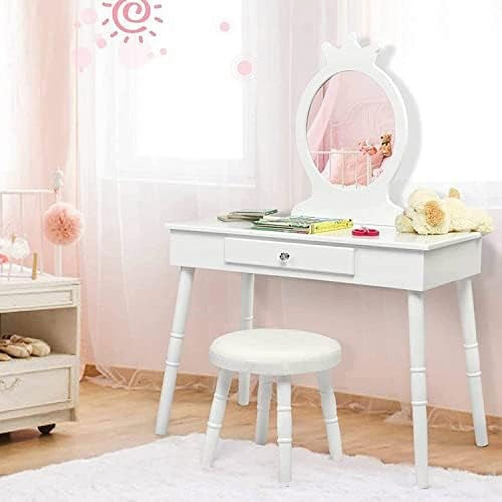 xrboomlife Vanity Toddler Wooden Makeup Vanity Table & Chair Set 10 Pcs