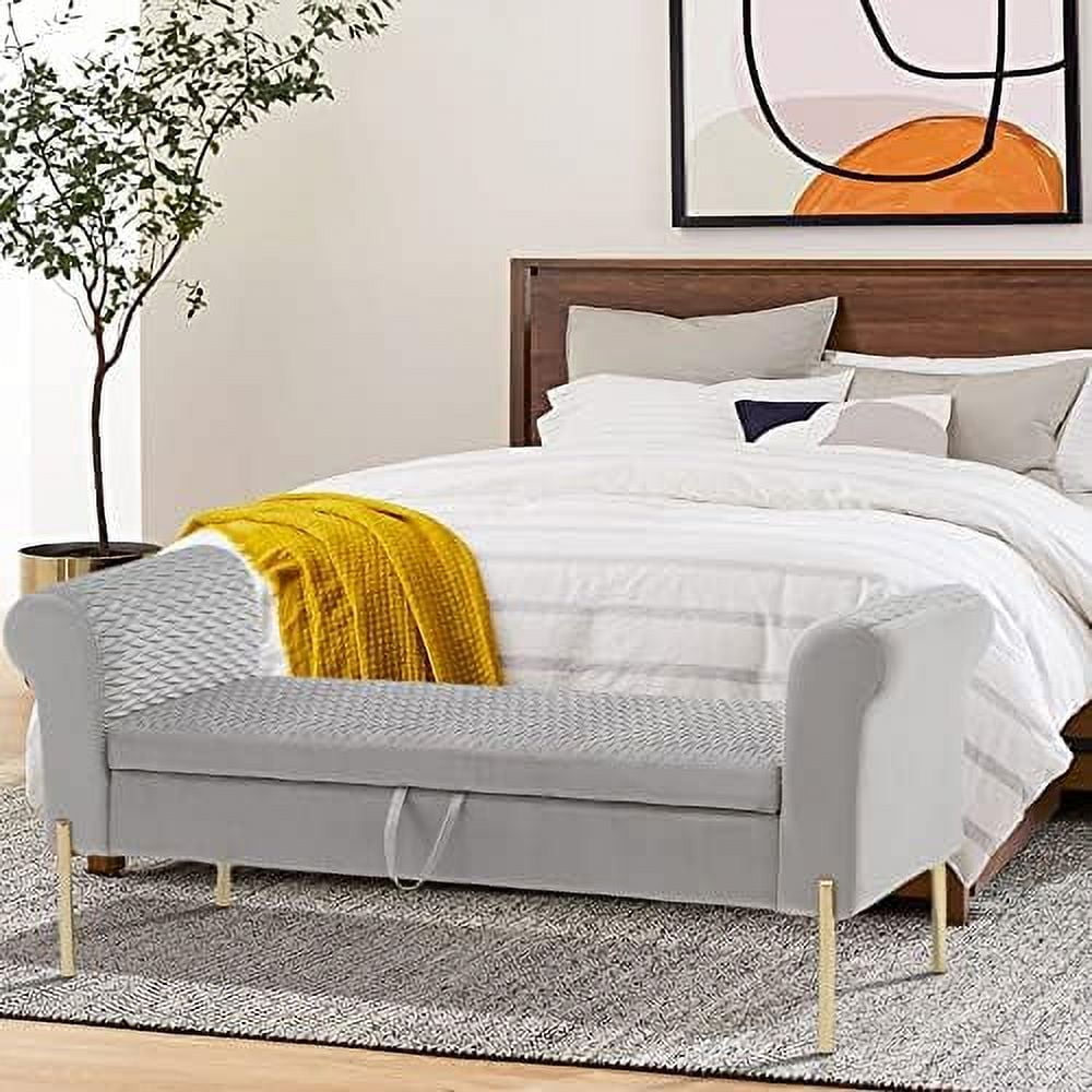 xrboomlife Velvet Ottoman Bench Gray Bedroom Bench Modern Entryway