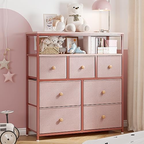 xrboomlife White Dresser Dresser for Bedroom with 7 Drawers Cute Dresser & Fabric Dresser for