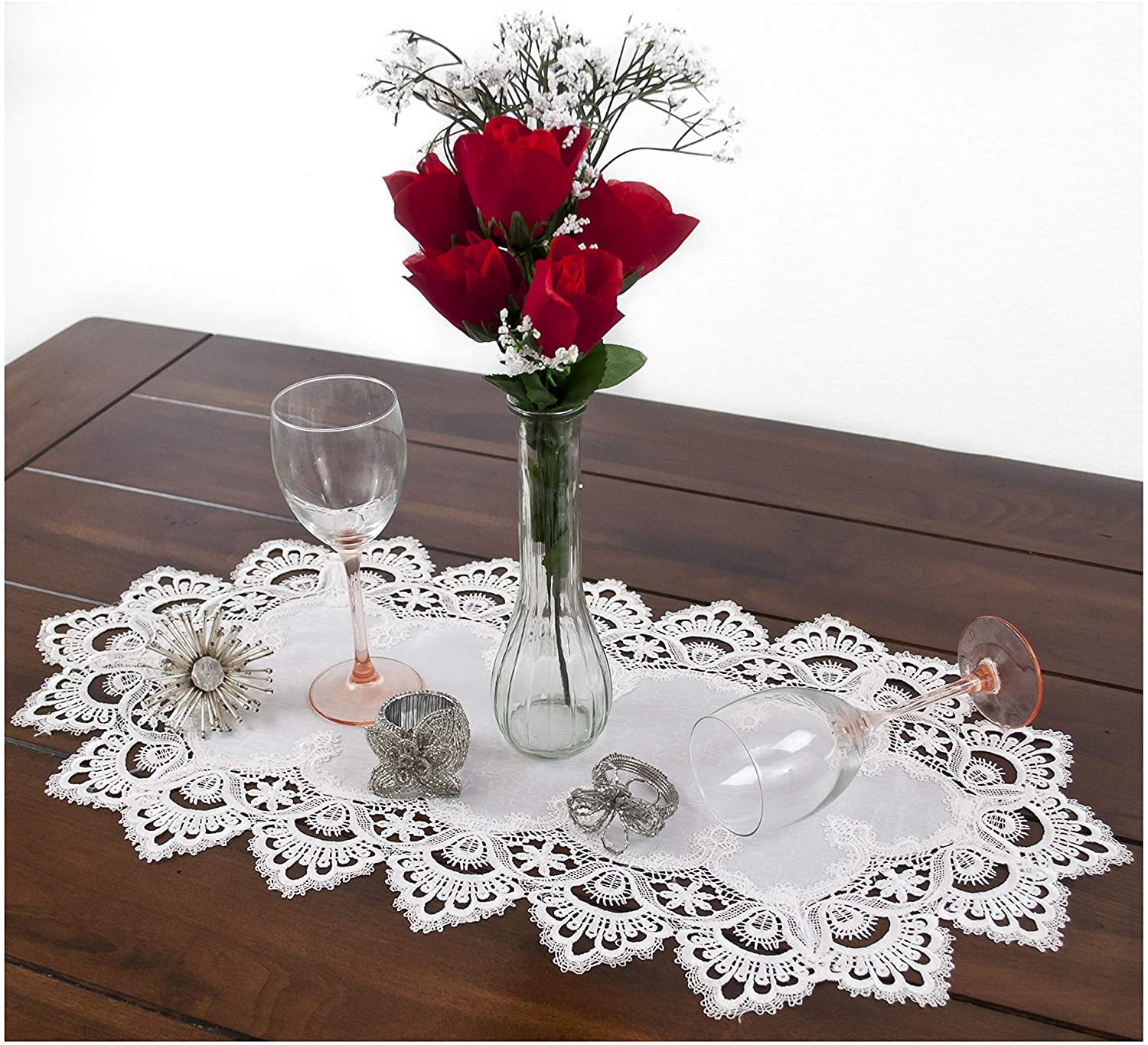Wedding Decor Lace Runner White Jacquard - 16"x53" European Lace Dresser  Scarf For Wedding Decor Peacock Tail Lace Table Runner