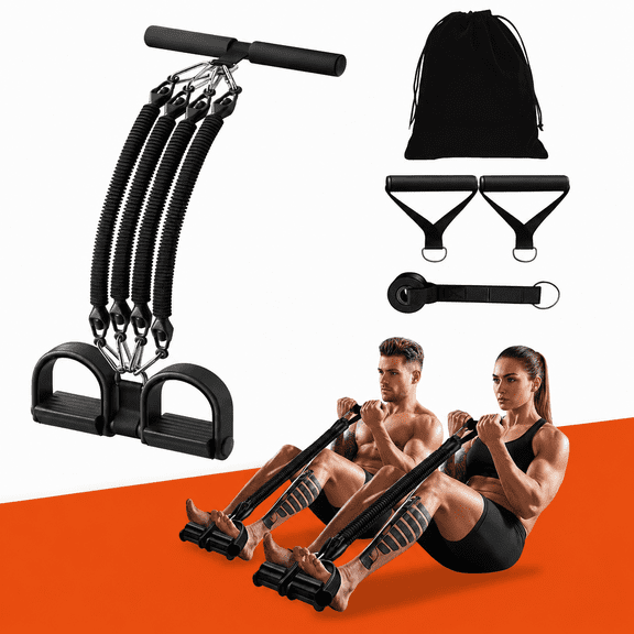 xrgnb 4 Tube Adjustable Foot Pedal Resistance Trainer, Multifunctional Elastic Pull Rope with Hand Grips & Door Anchor, Full Body Leg Core Abdomen Workout Elastic Band for Home Fitness Training