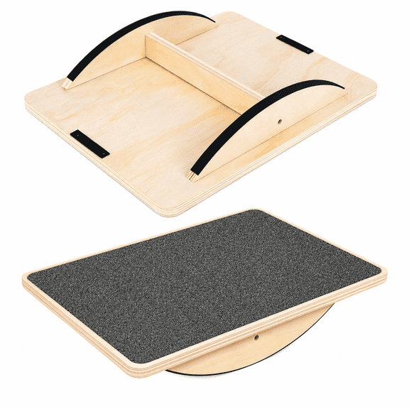 xrgnb Wooden Wobble Balance Board for Core Training, 350LBS Capacity Anti-Slip Rocker Board, Portable Physical Therapy Stability Trainer for Standing Desk & Rehabilitation Exercise