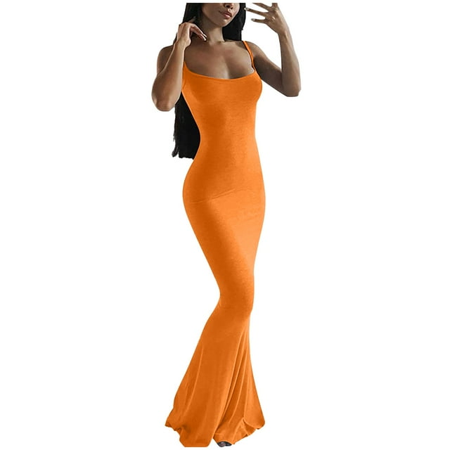 xuapaodt Women's Fashion Solid Color Dress Bodysuit Sling Dress Slim