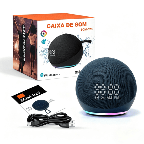 xxdz 5th Gen Portable Smart Speaker with Clock & RGB Lights, Wireless Subwoofer Base, Surround Stereo Sound, Compatible with Desktop & TV