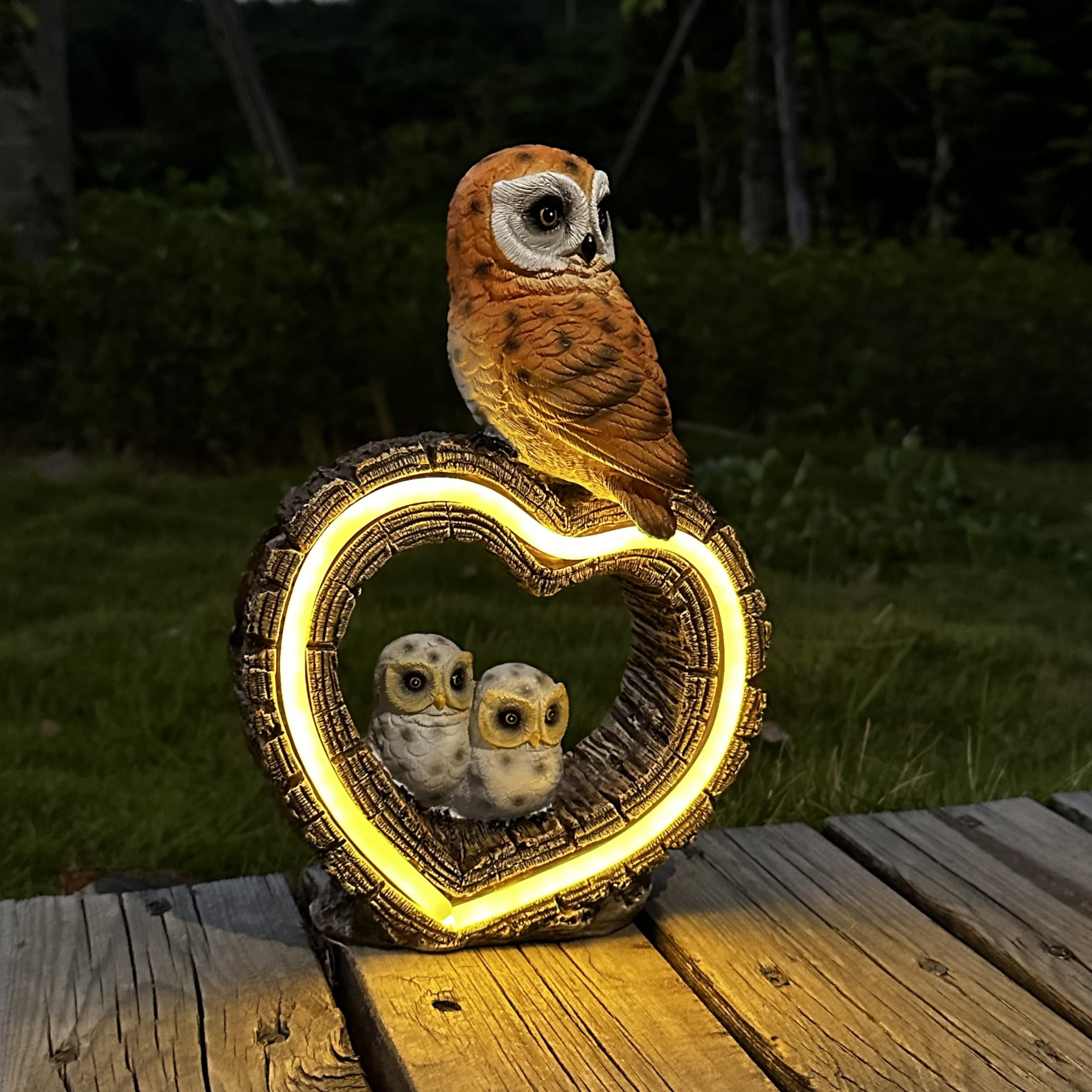 Solar Powered Resin Owl Garden Sculpture with LED Lights