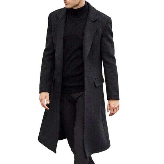xxxiticat Men's Casual Slim Fit Woolen Coat Long Jacket Notch Collar Trench Coat Single Breasted Overcoat Winter Warm Outwear(BL,2XL)
