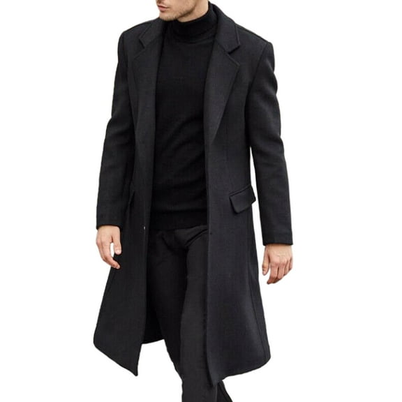 xxxiticat Men's Casual Slim Fit Woolen Coat Long Jacket Notch Collar Trench Coat Single Breasted Overcoat Winter Warm Outwear(BL,M)