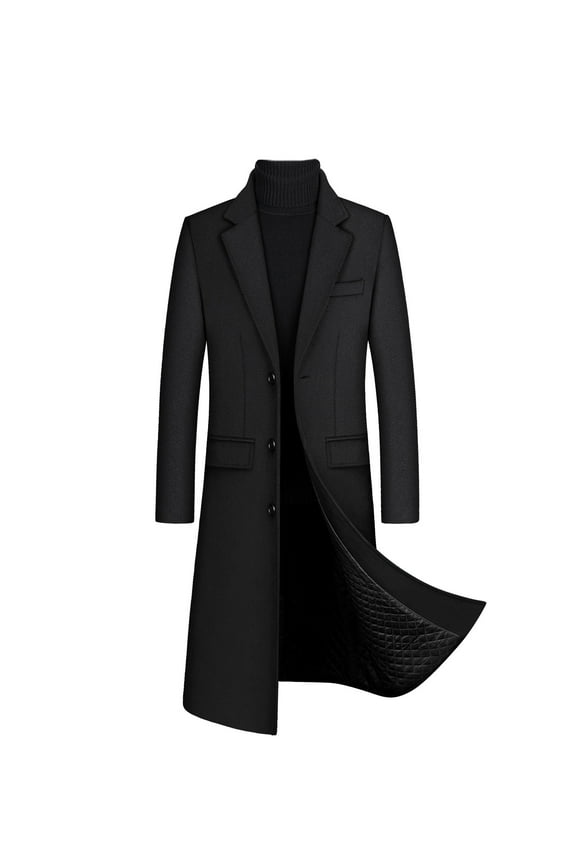 Men's Winter Trench Coat Lapel Single Breasted Slim Fit Wool Blend Overcoat Jacket Long Pea Coat(BL,S)
