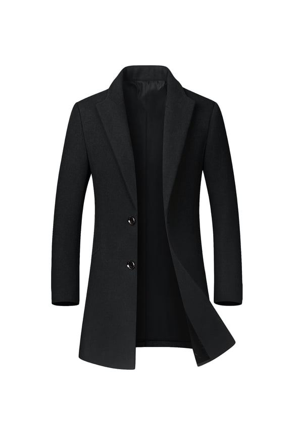 Men's Winter Warm Turn Down Trench Coat Single Breasted Wool Slim Fit Business Outwear(BL,S)