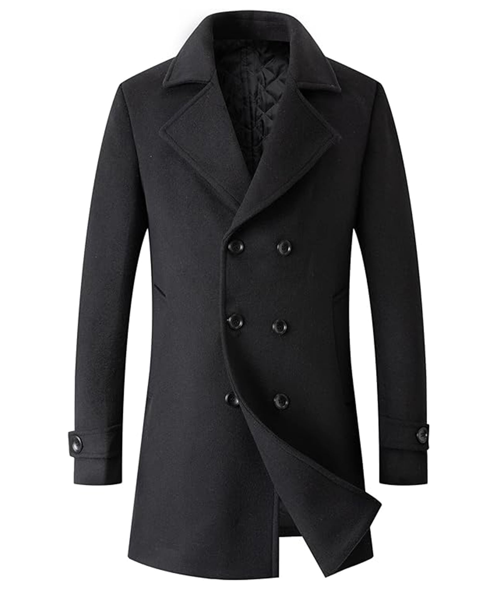Men's Wool Peacoat Black Winter Coat Double Breasted Private