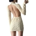 thumbnail image 1 of xxxiticat Women's High Neck Sweater Dress Long Sleeve Backless Cut Out See Through Cable Knitted Turtleneck Sweaters(AP,S), 1 of 3