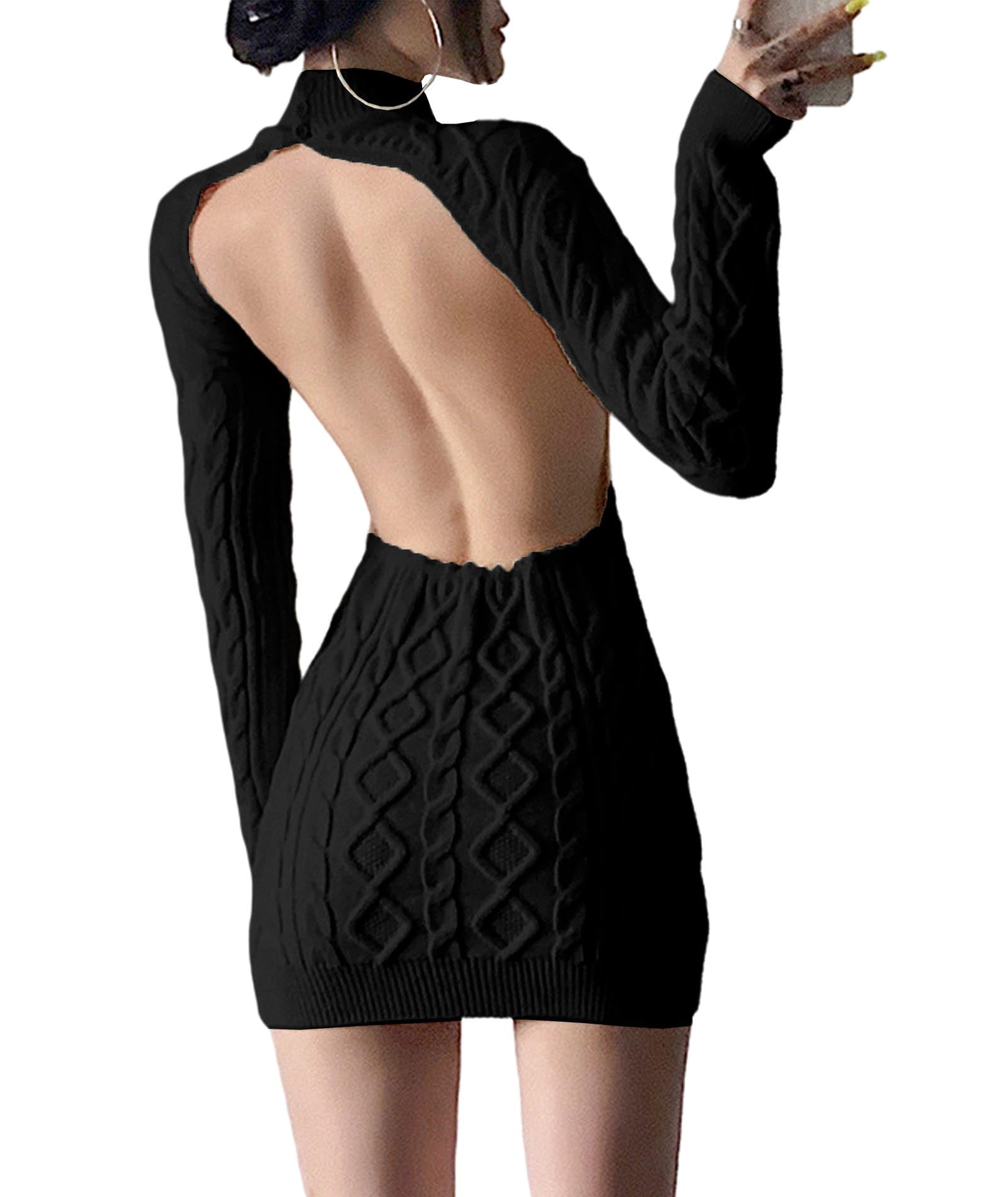 Turtleneck Long Sleeve Backless Sweater REORIA Women's Sexy Mock Turtleneck Backless Long Sleeve Turtleneck Long Sleeve Backless Sweater REORIA Women's Sexy Mock Turtleneck Backless Long Sleeve